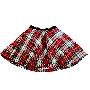Girls Gap accordion plisse pleat skirt plaid elastic waistband lined red black